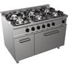 Cucina a gas 6 fuochi su forno a gas GN 2/1 profondità 70 cm, potenza 35 kW