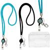 Jizxol 2 cordini di cristallo con porta carte d'identità, cordino allungabile con porta carte trasparente e anello portachiavi, kit badge per studenti, dipendenti, medici (blu + nero).