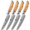 XINZUO 4 Pezzi Set di Coltelli da Bistecca, 13.1cm Coltello da Tavola 73 Strati Acciaio a Polvere di Damasco 4 Pezzi Set di Coltelli da Carne Coltello da Cucina -Manico in Legno d'Ulivo -Serie Lan