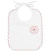 Filet - Bavaglino in Morbida Spugna di Cotone con Ricamo a Forma di Margherita, Tasca in Tela Aida da Ricamare, Ideale per le Neonate e Prima Infanzia, 100% Made in Italy, Color Bianco e Rosa