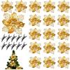 ZDQC 20 Pezzi Stelle di Natale Artificiali,Stelle Natale Fiori,Fiori di Natale Artificiali,Fiori per Albero di Natale,Fiori Decorativi di Natale,Addobbi Albero di Natale Fiori(Oro)