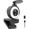 Angetube Webcam 1080p con luce anulare per lo streaming: Webcam USB 60FPS con microfono-HDR-Enabled-HD Auto Light Correction Web Cam con FOV regolabile, per team, Zoom, PC/Laptop/Mac/Desktop