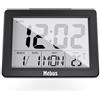 Mebus Digitalwecker mit großem Display und Temperaturanzeige, gut lesbar, Snooze, Beleuchtung per Knopfdruck/Klatschen/Schnipsen, Thermometer, Datum, Farbe: Schwarz, Modell: 25739