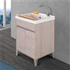 Inbagno Mobile lavatoio Lavanderia con Vasca in Ceramica, L.61 x P.51 x H.87,5 cm, Serie Way Diverse colorazioni, Include Vasca in Ceramica Bianco Lucido (Rovere Chiaro)