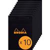 RHODIA 136009Cpack - Bloc-Notes a punto metallico N°13 Black - A6 - a righe - 80 fogli staccabili - Carta Clairefontaine Bianca 80g/m² -copertina in carta trattata- Confezione da 10 blocchi
