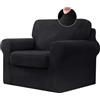 BXFUL Copridivano con Schienali Separati E Cuscini Seduta, Copridivano Antiscivolo con Fascia Elastica, Proteggi Mobili Jacquard Elasticizzato (1 Seater(80-120cm),Nero)