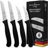Schwertkrone. Set di 4 coltelli di Solingen; coltello dritto, a lama curva ; coltello da cucina affilato, coltello spelucchino multiuso, in acciaio inox, lavabili in lavastoviglie.