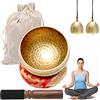 UMILKI Campana Tibetana,6 Pizze Set con Campana Tibetana con Battente a Doppia Superficie e Cuscino di Seta,2 Campane Viene fornito Sacchetto per Yoga,Meditazione e Relax
