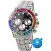 HALUKAKAH Orologio d'oro con Diamanti Multicolore,Uomo Platino Placcato Oro Bianco 40MM Larghezza Nero Quadrante Quartz 21cm,Confezione Regalo Gratuita