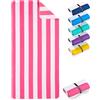 Fit-Flip Telo Mare microfibra - leggero, fine e ad asciugatura rapida - asciugamano microfibra grande - teli antisabbia da spiaggia - 100% riciclato - rigato rosa-bianco 200cmx90cm
