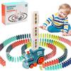 Pipihome Treno del Domino, 120 PZ Blocchi Domino Blocks Trenino Elettrico Automatico distribuzione Domino Locomotiva, Giocattolo Educativo Regalo per Ragazze e Ragazzi dai 3 anni in su