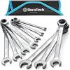 DURATECH Set di 10 chiavi combinate a cricchetto, testa fissa, estremità aperta, con custodia a rullo, metriche, 6-18 mm, 12 punte, acciaio CR-V