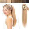 SEGO Coda Capelli Veri Biondi Clip Pinza Extension Cavallo Ponytail Naturale Remy Human Hair Lisci Umani 35cm Fascia Unica 105g - # Biondo Scuro