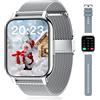 Popglory Smartwatch Uomo Donna, 2 cinturini Orologio Chiamate e Whatsapp, Contapassi Assistente Vocale, Orologio Digitale 24H Cardiofrequenzimetro, Pressione Sanguigna SpO2 Sonno, per Android iOS