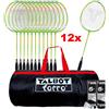 Talbot-torro Set badminton torro top fighter con 12 racchette, 12 volani e borsa
