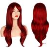 OKVGO Parrucca da donna da 70 cm, alla moda e naturale, mossa, effetto pieno, lunga e riccia, per feste, cosplay e costumi di Halloween, colore: rosso vino scuro