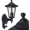 hofstein Lampada da parete per esterni Loria con rilevatore di movimento, lampada verso l'alto in stile antico, in fusione di alluminio nero, vetri, per terrazza/giardino, E27, retrò/vintage, senza lampadina