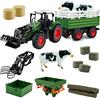 Hyrenee Trattore agricolo Veicoli Trattore Rimorchio con pinza di presa Balla rotonda Caricamento frontale Rimorchio ribaltabile Spandiconcime con Giocattoli Agricoltura Playset per ragazzi bambini