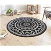 Hanse Home Tappeto Valencia rotondo - Mandala a pelo corto, moderno, vintage, per sala da pranzo, soggiorno, cameretta dei bambini, corridoio, camera da letto, cucina, colore nero, crema, diametro 140