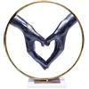 Kare Design statuetta decorativa Heart Hands, nero/oro, zoccolo di marmo, cuori di due mani, simbolo amore, accessorio casa, decorazione soggiorno, stanza da letto 33X31X11Cm (A/L/P)