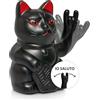 ANGRY CAT - Gatto fortuna Lucky Cat ROCKSTAR - Divertente gatto giapponese che saluta con segno Heavy Metal - Figura statuetta statua idea di regalo con braccio ondeggiante - nero, 15cm