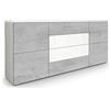 Vladon Madia Rova, mobile con 4 ante e 4 cassetti, bianco opaco/ossido grigio cemento/bianco lucido (166 x 72 x 35 cm)