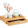 Relaxdays Vassoio da Portata in bambù, tiretto Estraibile, tavolino da Colazione con Manici, HLP: 10x43x31 cm, Naturale
