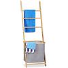Relaxdays Portasciugamani a Scala, in Bambù e Tessuto, con Sacco Portabiancheria, HxLxP: 139x43,5x33 cm, Naturale Grigio