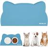 WOMLEX Tappetini Sottociotola per Cani/Gatti, 44 x 25 cm Tappetino per Ciotola di Cibo Antiscivolo per Animali, Simpatico Tappetino per Cani a Forma di Testa di Gatto per Cani e Gatti (blu)