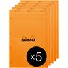 RHODIA 20200C - Bloc-Notes a punto METALLICO N°20 Arancione - A4+ - a Quadretti piccoli - 80 Fogli Staccabili forati 4 Buchi - Carta Clairefontaine Bianca 80 g - Pacco da 5 taccuini