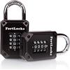 FortLocks Lucchetto Armadietto | Lucchetti con Combinazione a 4 Cifre per Palestra, Scuola, Lavoro, Scatole di Stoccaggio, Garage, Capanno, Cancelli e Altro | Confezione da 2, Nero