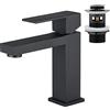 Faustina Rubinetto per Lavabo da Bagno e Piletta Pop Up con Troppopieno, Rubinetto Miscelatore Monocomando per Bagno Quadrato in Acciaio Inossidabile Nero
