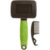 Ferplast Spazzola Cardatore per Gatti - Pelo Medio e Lungo - Setole Inclinate e Testine Arrotondate, Acciaio Inox - Impugnatura Ergonomica Morbida - Pettine Extra Incluso - Misura S, Verde