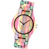 MicLee-Orologio alla moda con quadrante in legno naturale con motivo a teschio e orologio al quarzo colorato con cinturino in acciaio inossidabile adatto a uomini e donne(donne)