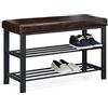 Relaxdays Panca Scarpiera, Mobile Scarpe, Portascarpe con 2 Ripiani, Imbottita, HxLxP: 49x81x31 cm, 10 Paia, Marrone