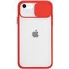 Mixroom - Cover Custodia per Apple iPhone Se 2022 Protezione Fotocamera con finestrino Scorrevole in Silicone TPU Semi Trasparente Rosso