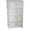 King Collection C656114 Cassettiera 4 Cassetti con Cuore Washed in Legno di Paulownia, Bianco