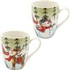 Dekohelden24 Tazza natalizia in porcellana - Pupazzo di neve e REH - Set da 2 pezzi, altezza: 10 cm - Ø 8 cm, capacità 280 ml.