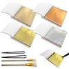 SHUIYUE 200 Fogli di Foglia Oro Lamina d'oro 4 colori,Oro K, Oro rosa, Oro Champagne, Argento con 2 penne in lana e 2 pinzette in plastica per Mobili, Pittura Artistica, Artigianato per Unghie e Fai da Te