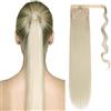 Cybelleza 55cm Coda Capelli Extension Lisci Coda di Cavallo Extension Coda Capelli Sintetici Naturali Lunghi Ponytail Wrap Around Posticci per Donna, Biondo Platino