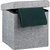 Relaxdays Pouf Pieghevole Con Contenitore, Sgabello a Forma di Cubo, Lino, Coperchio Rimovibile, 38x38x38 cm; Grigio