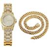 HALUKAKAH Orologio d'oro Diamantes Iced out,Uomo Placcato Oro Reale 18k/Placcato in Oro Bianco Platino al Quarzo 22cm,Set di Bracciali Catena Cubana 20cm,Lab Diamantes,0 Pacco Regalo