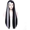 Morticia parrucca da donna con design a punta di vedova mista lunga rettilinea in bianco e nero