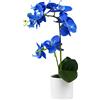 Olrla Orchidea Blu Fiori Artificiali in Vaso Bianco, Falso Real Touch Orchidea Fiori Decorazione per Cucina Bagno Ufficio Matrimonio (Blu 2)