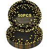 CEILIWEN Confezione da 50 piatti per feste, colore nero e oro, 22,9 cm, colore: nero e oro, per decorazioni di compleanno