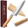 HEZHEN 18CM Coltello Deba, Stile Giapponese Acciaio Forgiato Pesce Salmone Coltello da Filetto Acciaio Inossidabile Coltello da Macellaio, Maniglia in Legno di Ulivo Fodero di Legno Fodero