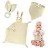 Vicloon Doudou Neonato, Set di 3 Coniglio Pupazzetto Fazzoletto con Bavaglino Neonato, Massaggiagengive in Legno di Faggio, Straccetto Doudou Coperta Coccole di Sicurezza Conforto Bambini, Cachi