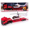 Toyland® 31cm (12") Autocarro Scania con pianale, elicottero e rimorchio staccabile - Modellino in scala 1:48 - Giocattolo da collezione per il trasporto (Camion Rosso/Elicottero Bianco)