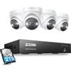 ZOSI 4K Kit Videosorveglianza PoE, 8CH 4K 2TB NVR con 4x 8MP Telecamera PoE, Audio Bidirezionale, Visione Notturna a Colori, Rilevamento Umano, Registrazione 24/7
