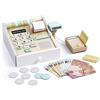 Leomark registratore di cassa in legno per bambini, giocattolo 2 in 1 con accessori: pallottoliere, scanner, monete e denaro, carta di credito, giocattoli educativo per casa e scuola